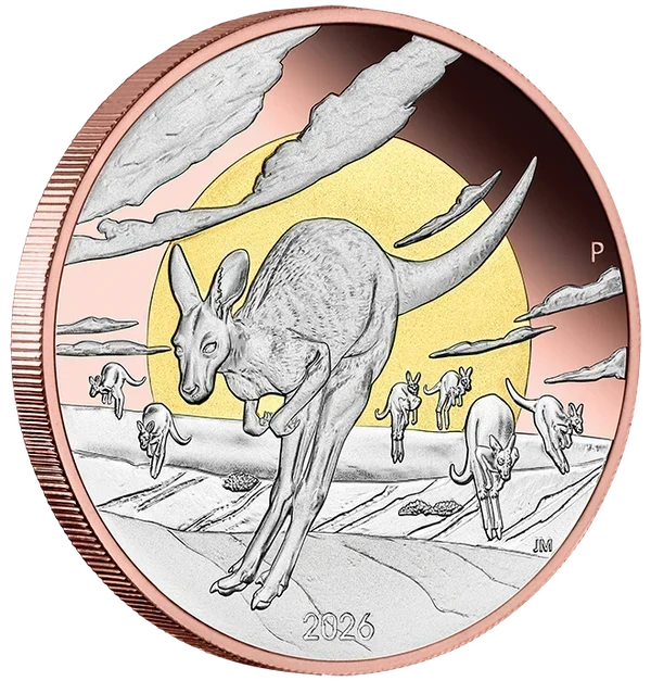 WONDERS OF AUSTRALIA KANGAROO 2026 5 OZ SILVER PROOF DOUBLE GILDED COIN