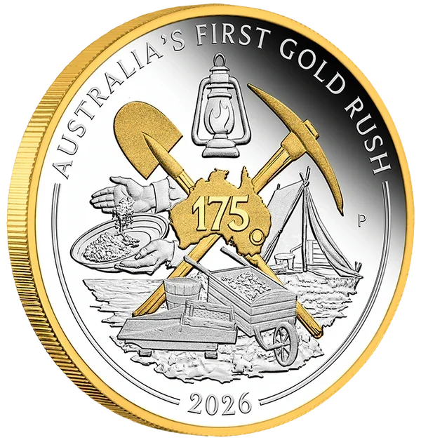 Australia's First Gold Rush 175th Anniversary 2026 1oz Silver Proof Gilded Coin