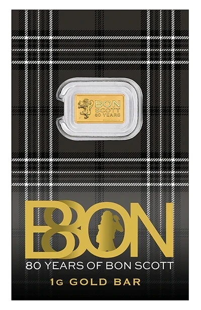 BON SCOTT 80TH BIRTHDAY 1G GOLD MINTED COIN