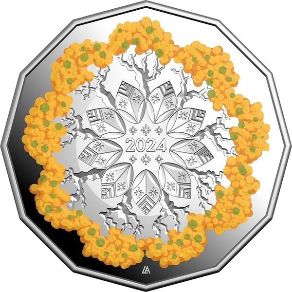 Christmas Decoration Festive Floral 2024 50c Coloured Silver Proof Coin