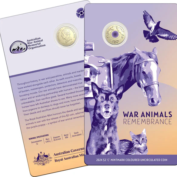 War Animals Remembrance 2024 $2 C Mintmark Coloured Uncirculated Coin