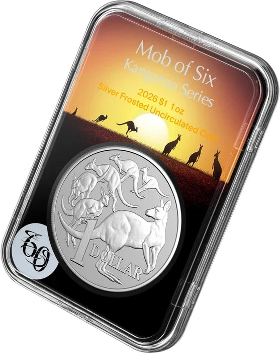 MOB OF SIX KANGAROO SERIES 2026 $1 1OZ SILVER FROSTED UNCIRCULATED COIN
