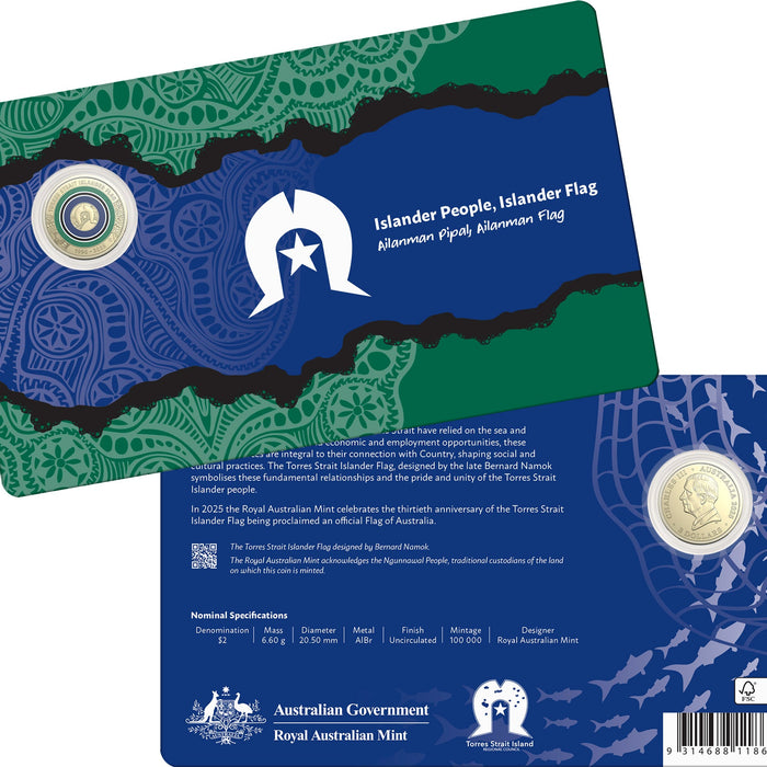 ISLANDER PEOPLE, ISLANDER FLAG 2025 'C' MINTMARK COLOURED UNCIRCULATED COIN