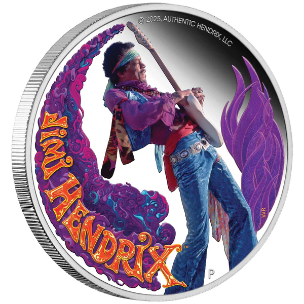 Jimi Hendrix 2025 1oz Silver Proof Coloured Coin
