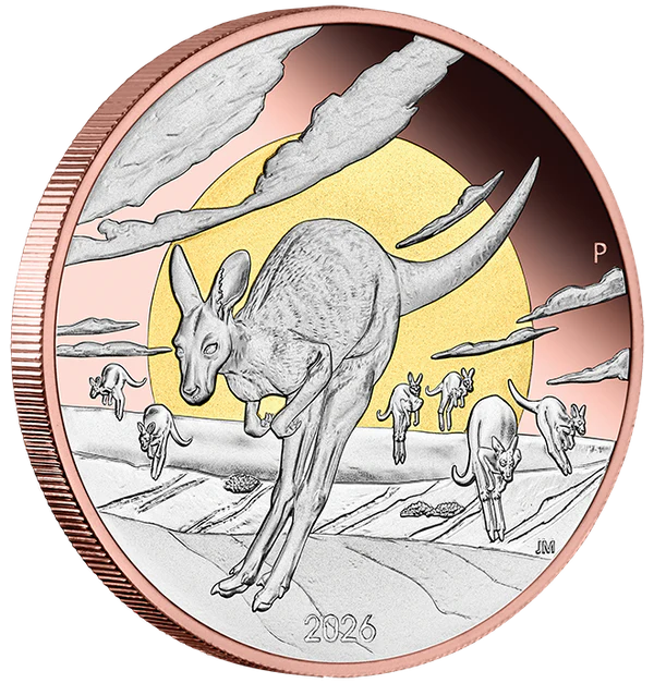 WONDERS OF AUSTRALIA KANGAROO 2026 5 OZ SILVER PROOF DOUBLE GILDED COIN