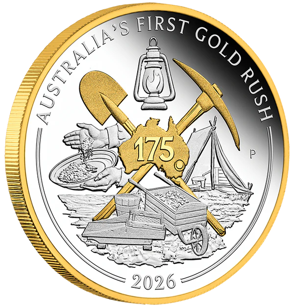 Australia's First Gold Rush 175th Anniversary 2026 1oz Silver Proof Gilded Coin