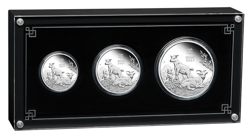 2027 Year of the Goat Silver Proof Three-Coin Set