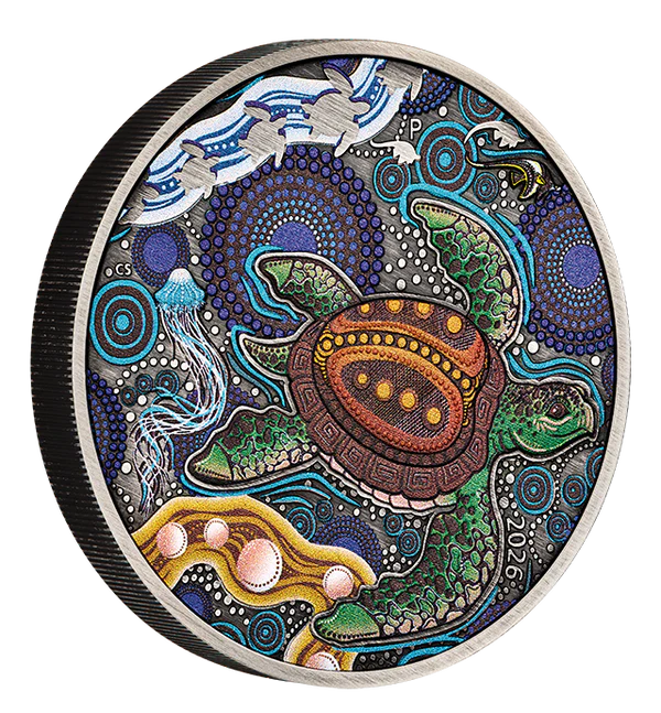 Turtle Lunatic 2026 2oz Silver Antiqued Coloured Coin
