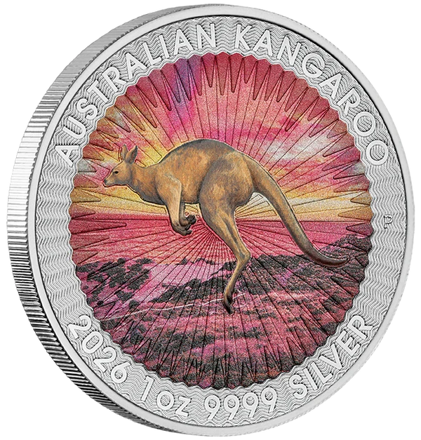 SUNDOWNER RED KANGAROO 2026 10Z SILVER COLOURED COIN IN CARD