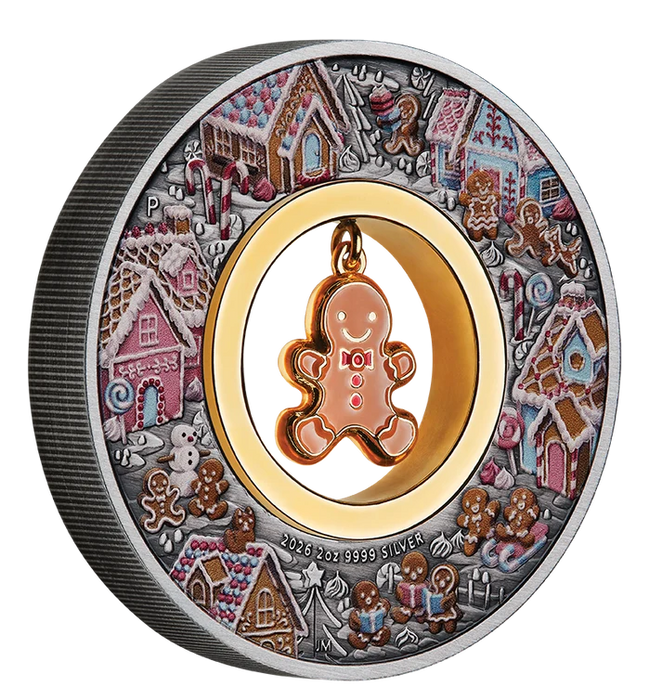 Gingerbread Christmas 2026 2oz Silver Antiqued Coloured Coin