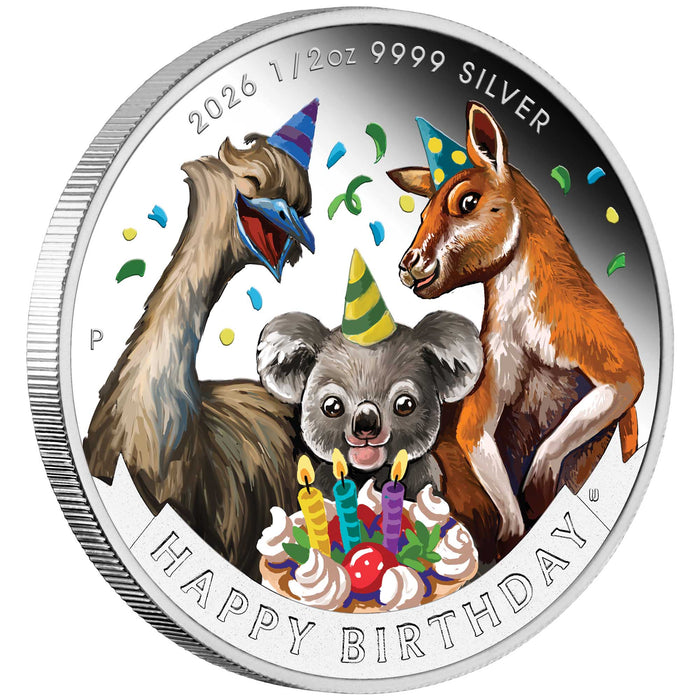 Happy Birthday 2026 1/2oz Silver Proof Coloured Coin in Card