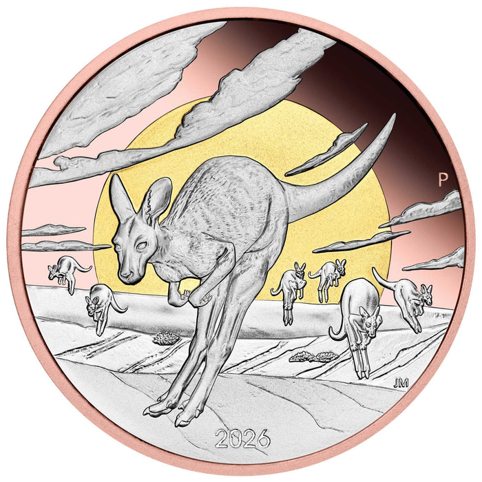 WOAD The outback Kangaroo 2026 5oz Silver Proof Double Gilded Coin
