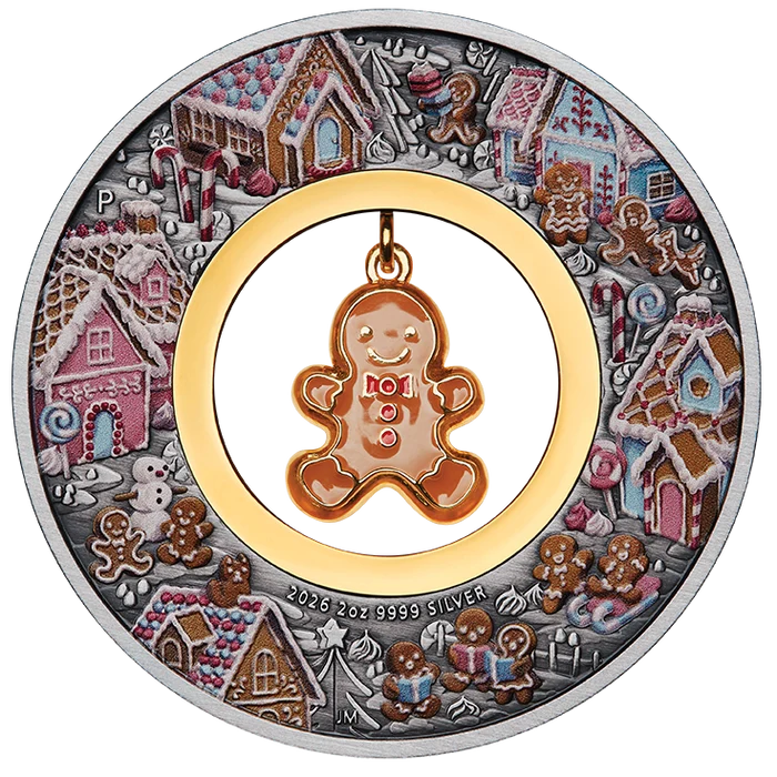 Gingerbread Christmas 2026 2oz Silver Antiqued Coloured Coin