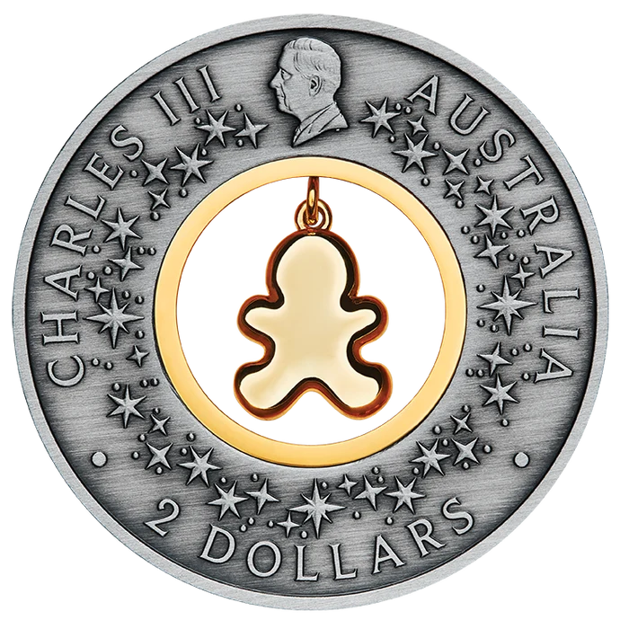 Gingerbread Christmas 2026 2oz Silver Antiqued Coloured Coin