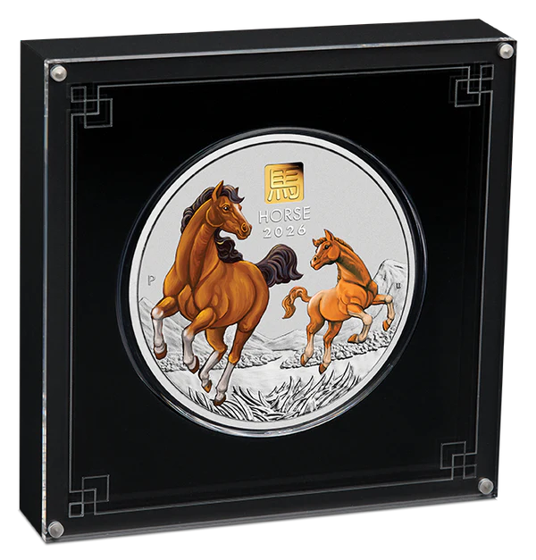 Australian Lunar Series III 2026 Year of the Horse 1 Kilo Silver Coloured Coin with Gold Privy Mark