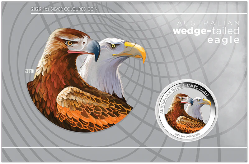 Australian Wedge-Tailed Eagle 2026 1oz Silver Coloured Coin in Card