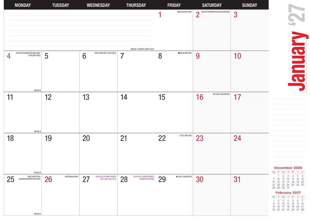 BARTEL 2027 EVERYDAY PLANNER MONTH TO VIEW ASST COLOURS
