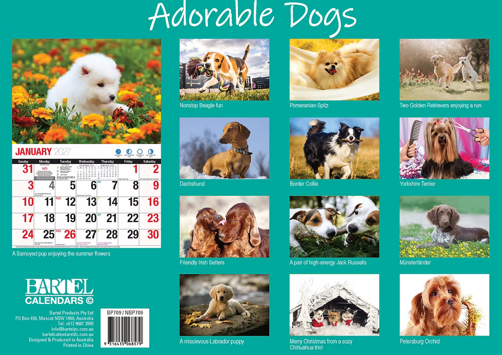 BARTEL CALENDARS 2027 ADORABLE DOGS