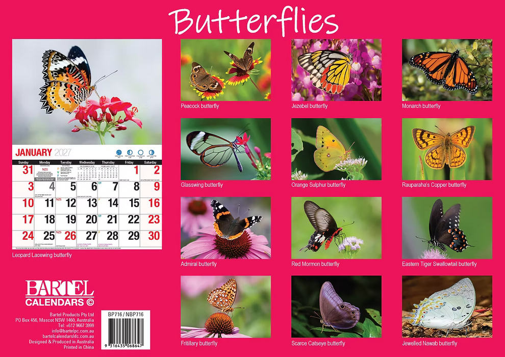 BARTEL CALENDARS 2027 BUTTERFLIES