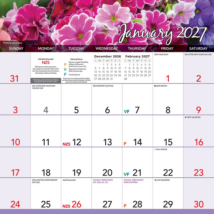2027 MAGNETIC CALENDAR BEAUTIFUL FLOWERS