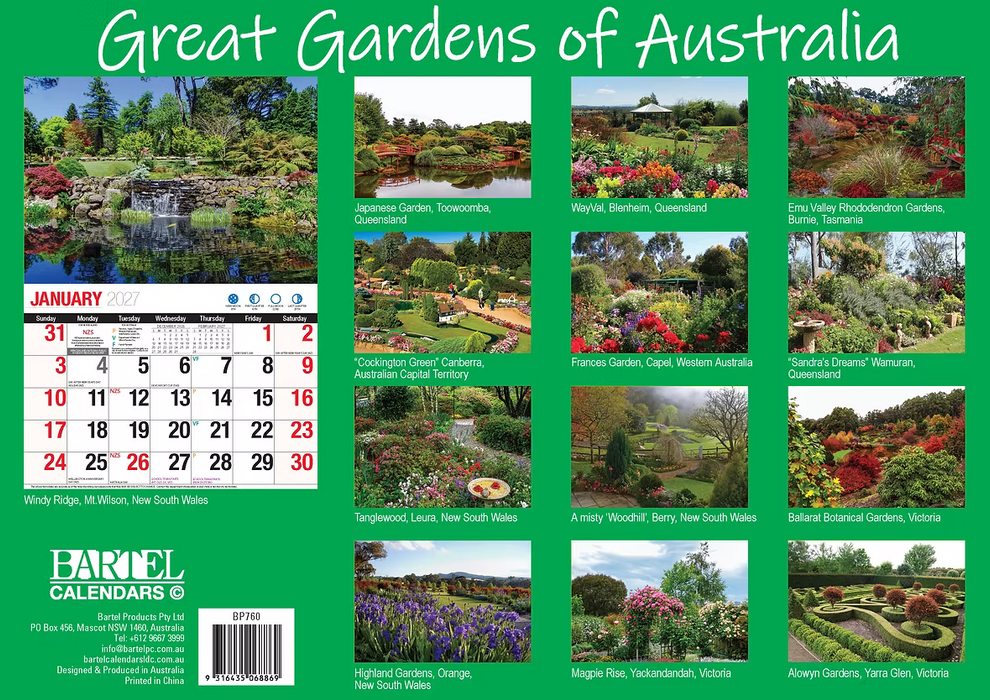 BARTEL CALENDARS 2027 GREAT GARDENS OF AUSTRALIA