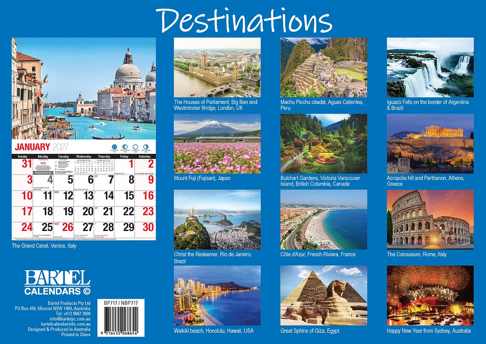 BARTEL CALENDARS 2027 DESTINATIONS