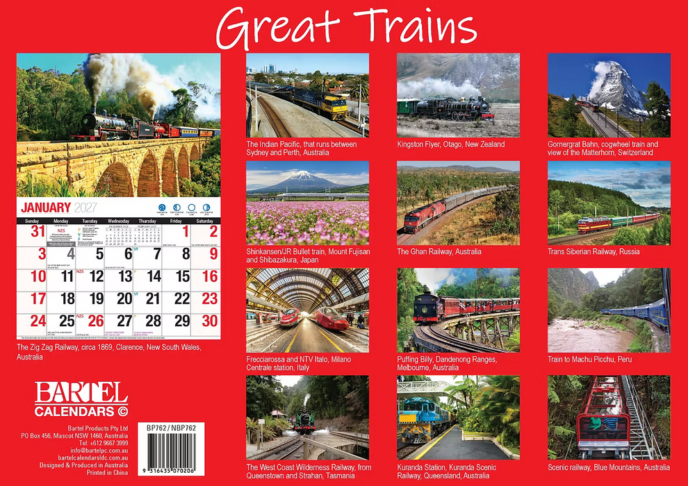 BARTEL CALENDARS 2027 GREAT TRAINS
