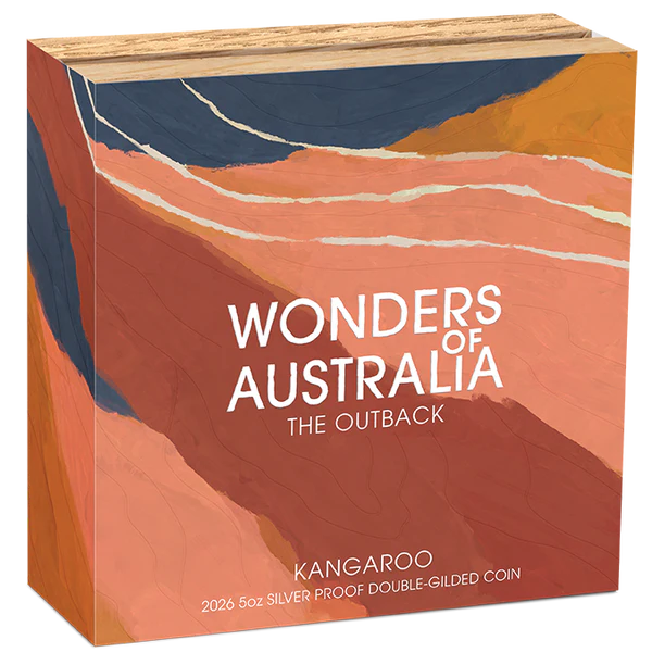 WONDERS OF AUSTRALIA KANGAROO 2026 5 OZ SILVER PROOF DOUBLE GILDED COIN