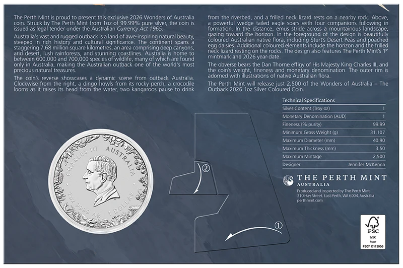Wonders of Australia - The Outback 2026 1oz Silver Coloured Coin in Card