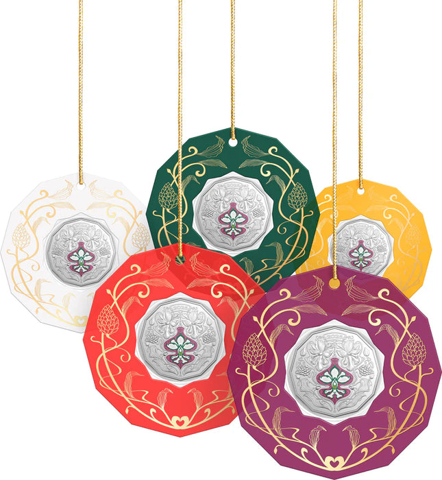 2025 50c Coloured Uncirculated Coin - Christmas Festive Florals