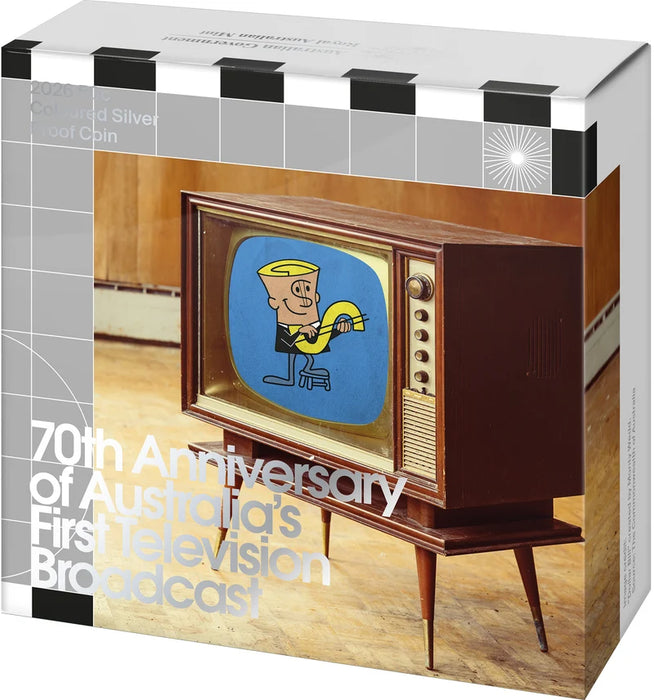 70TH ANNIVERSARY OF AUSTRALIA'S FIRST TELEVISION BROADCAST 2026 50C COLOURED SILVER PROOF COIN