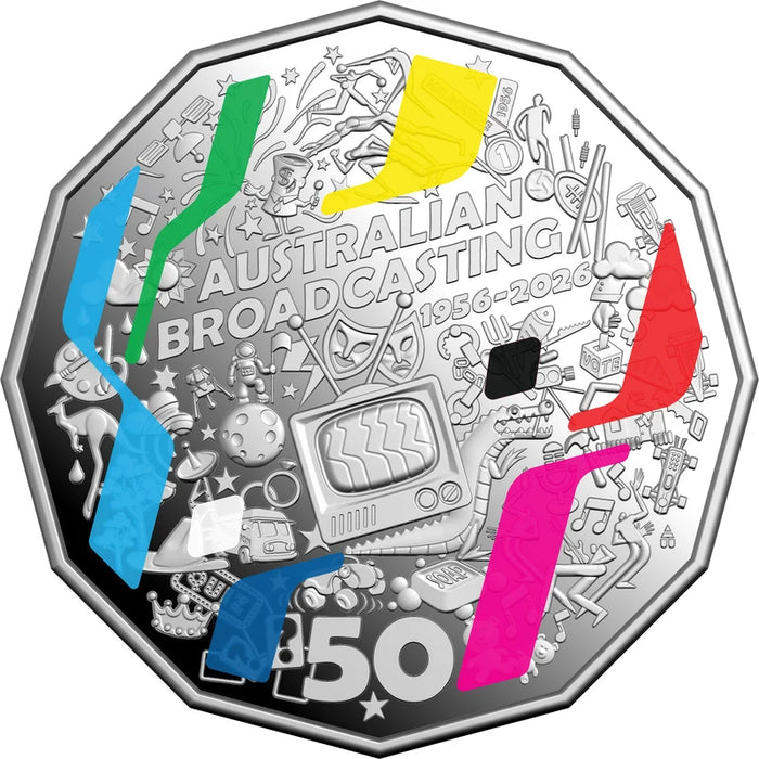 70TH ANNIVERSARY OF AUSTRALIA'S FIRST TELEVISION BROADCAST 2026 50C COLOURED SILVER PROOF COIN
