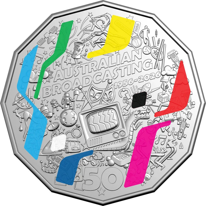 70TH ANNIVERSARY OF AUSTRALIA'S FIRST TELEVISION BROADCAST 50C COLOURED COIN