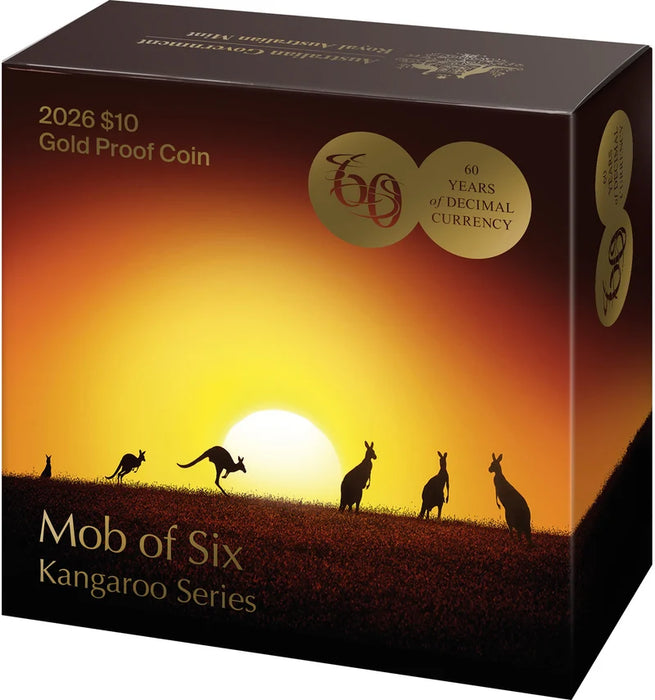 2026 $10 GOLD PROOF COIN MOB OF SIX KANGAROO SERIES 1/10OZ