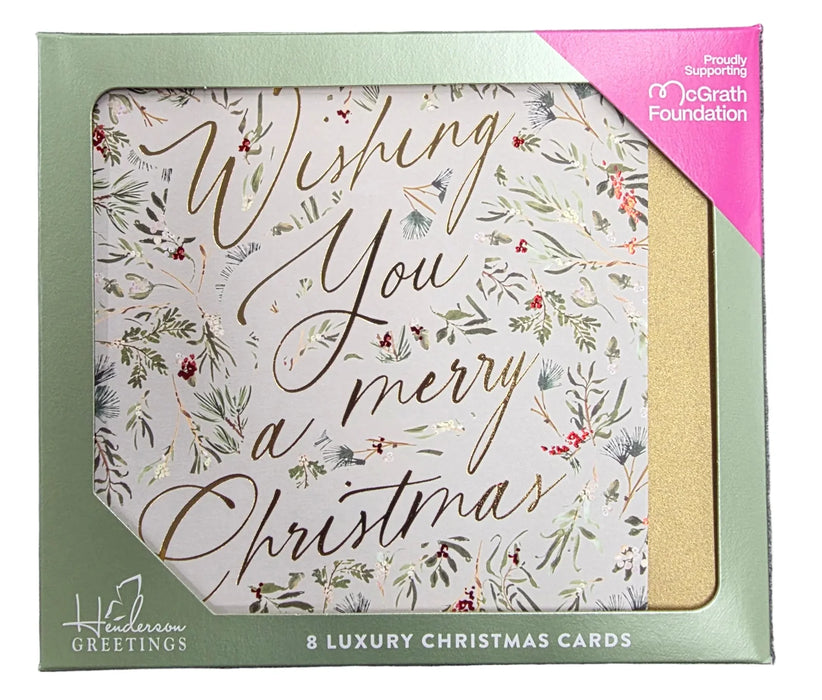 CHARITY CHRISTMAS CARDS Boxed Type Over Fine Leaf Pattern