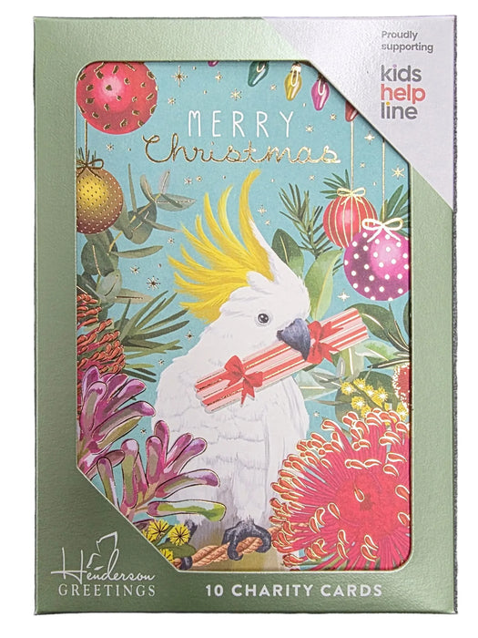 CHARITY CHRISTMAS CARDS Boxed Cockatoo on Teal