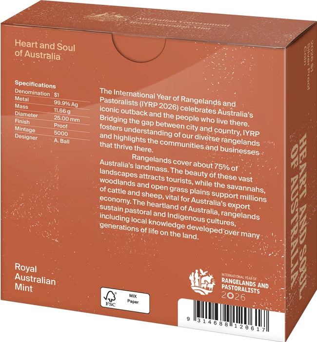 Heart and Soul of Australia International Year of Rangelands and Pastoralist 2026 $1 Fine Silver Proof Card