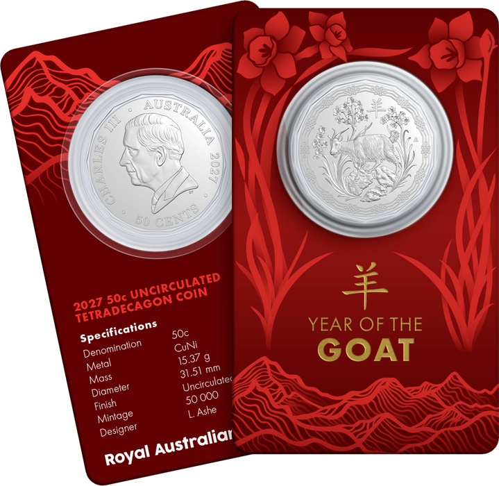 YEAR OF THE GOAT 2027 UNCIRCULATED TETRADECAGON COIN