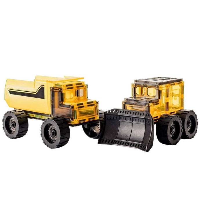 Learn & Grow Mega Movers - Magnetic Tiles Construction Trucks – Magnetic Build a Truck Set with 2 Jumbo Magnet Car Vehicles & Moveable Rubber Wheels