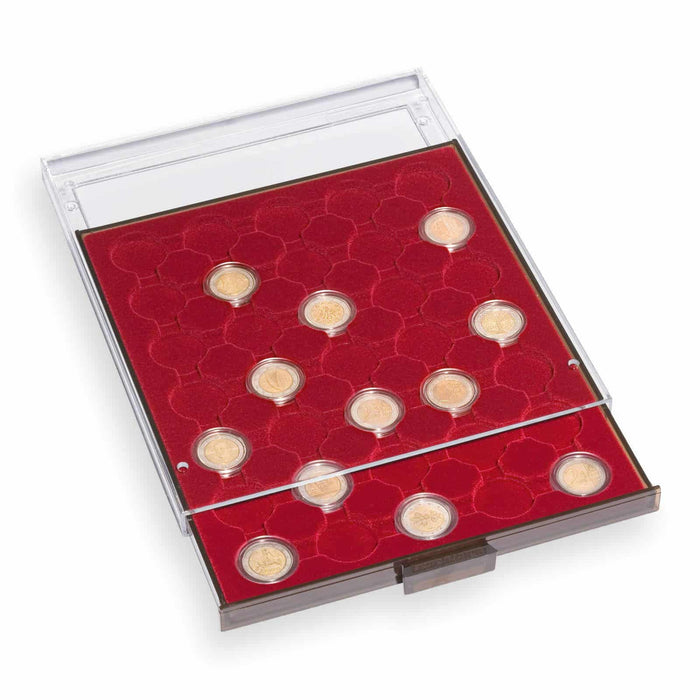 Coin Box 35 compartments for CAPS 26MM, smoke coloured for $1 coins in capsules