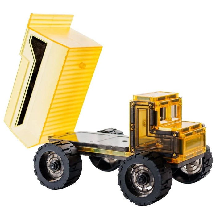 Learn & Grow Mega Movers - Magnetic Tiles Construction Trucks – Magnetic Build a Truck Set with 2 Jumbo Magnet Car Vehicles & Moveable Rubber Wheels