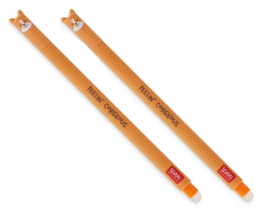 Legami - Erasable Gel Pen Ball on the End to Remove Ink Without Consuming the Paper - Black Thermal Sensitive Ink Tip Diameter 0.7 Mm - Corgi Theme