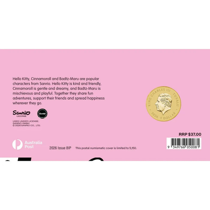 Hello Kitty, Cinnamoroll and Badtz-Maru 2026 Stamp and Coin Cover