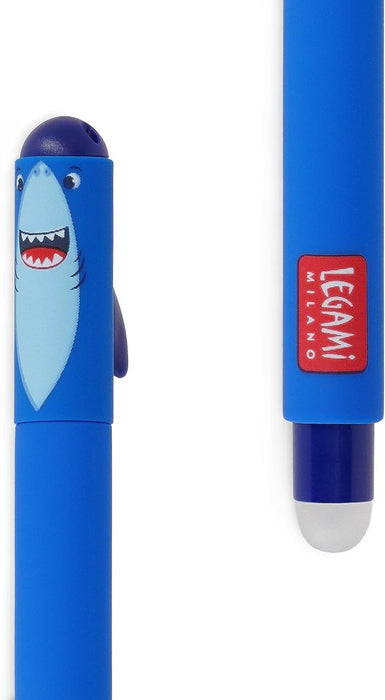 Legami Erasable Gel Pen Ball on the End for Removing Ink Without Consuming the Paper Blue Heat-Sensitive Ink Tip Diameter 0.7 Mm Shark Theme 1