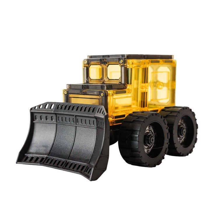 Learn & Grow Mega Movers - Magnetic Tiles Construction Trucks – Magnetic Build a Truck Set with 2 Jumbo Magnet Car Vehicles & Moveable Rubber Wheels