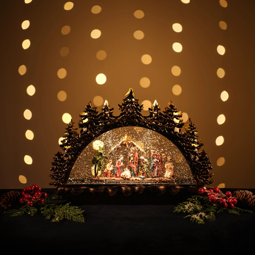 SNOWING CANDLE BRIGDE NATIVITY