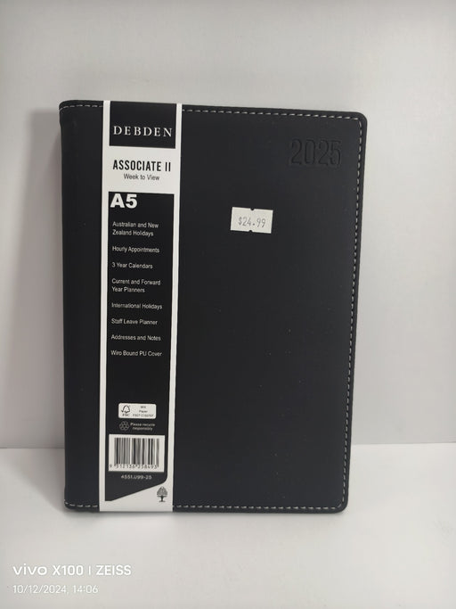 DIARY 2025 DEBDEN ASSOCIATE II A5 4551.U99 WTV BLACK