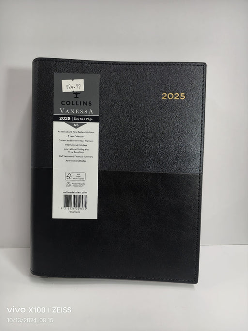 DIARY 2025 COLLINS VANESSA A5 185.V99 1DTP BLACK