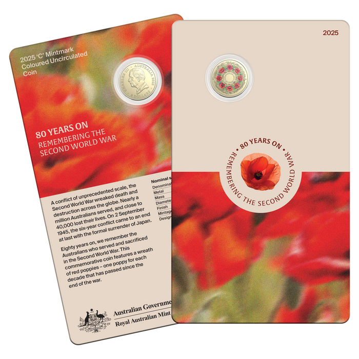 80 YEARS ON REMEMBERING THE SECOND WORLD WAR RED POPPY COIN 2025