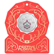 2025 50c Coloured Fine Silver Proof Coin Christmas Festive Florals
